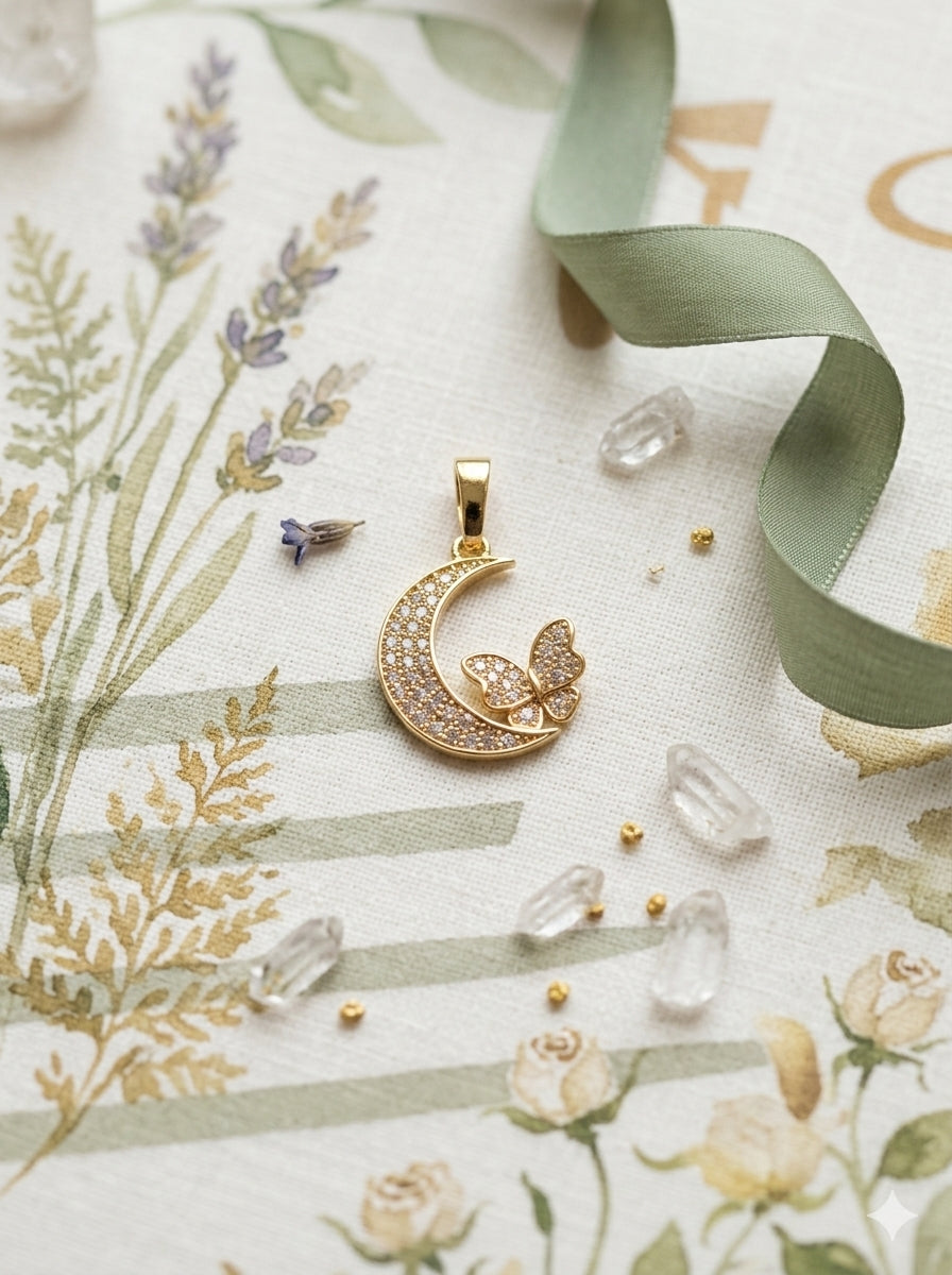 Dije luna en baño de oro de 14k